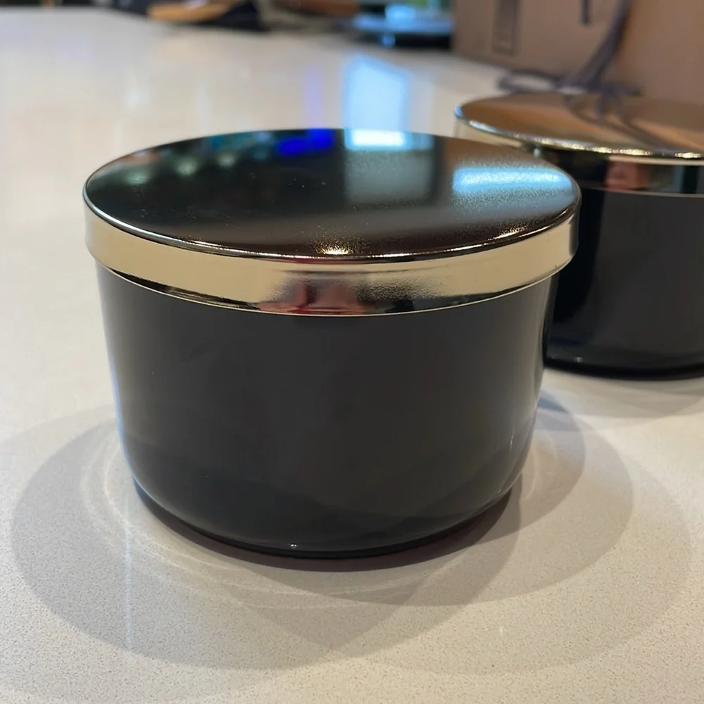 🆕 Z Gallerie Ceramic Multi-Use Storage Duo, 4” Canisters, Black/Brass. NWOT